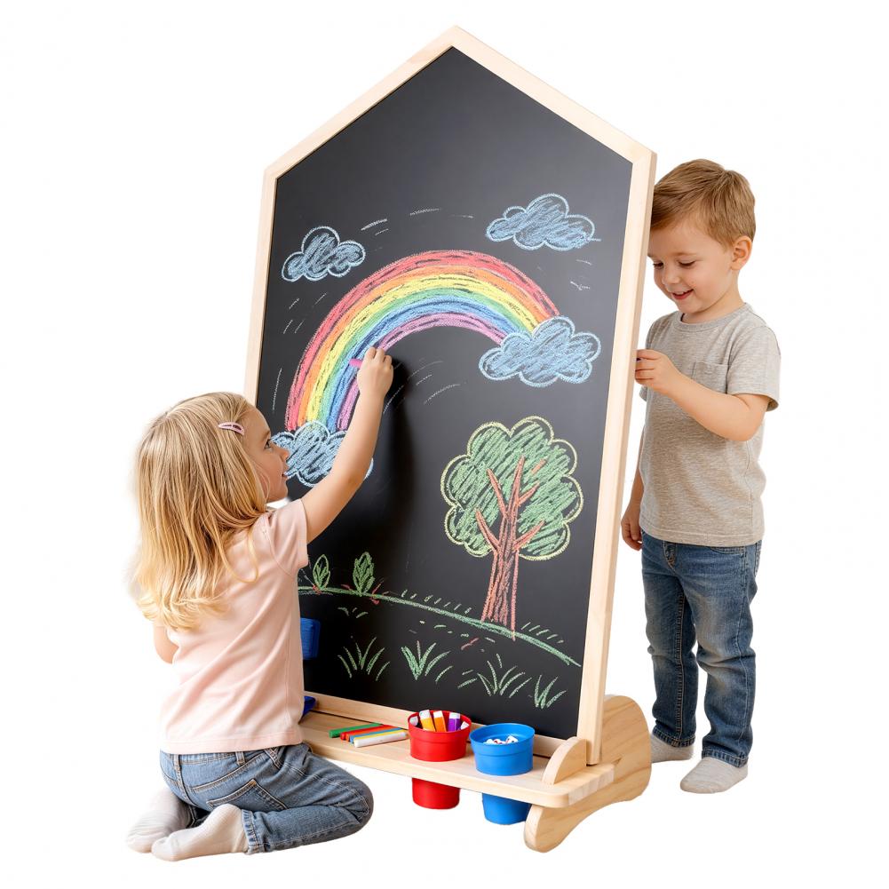 Kids Art Easel - Ev Şeklinde Çift Taraflı Çizim Tahtası,
