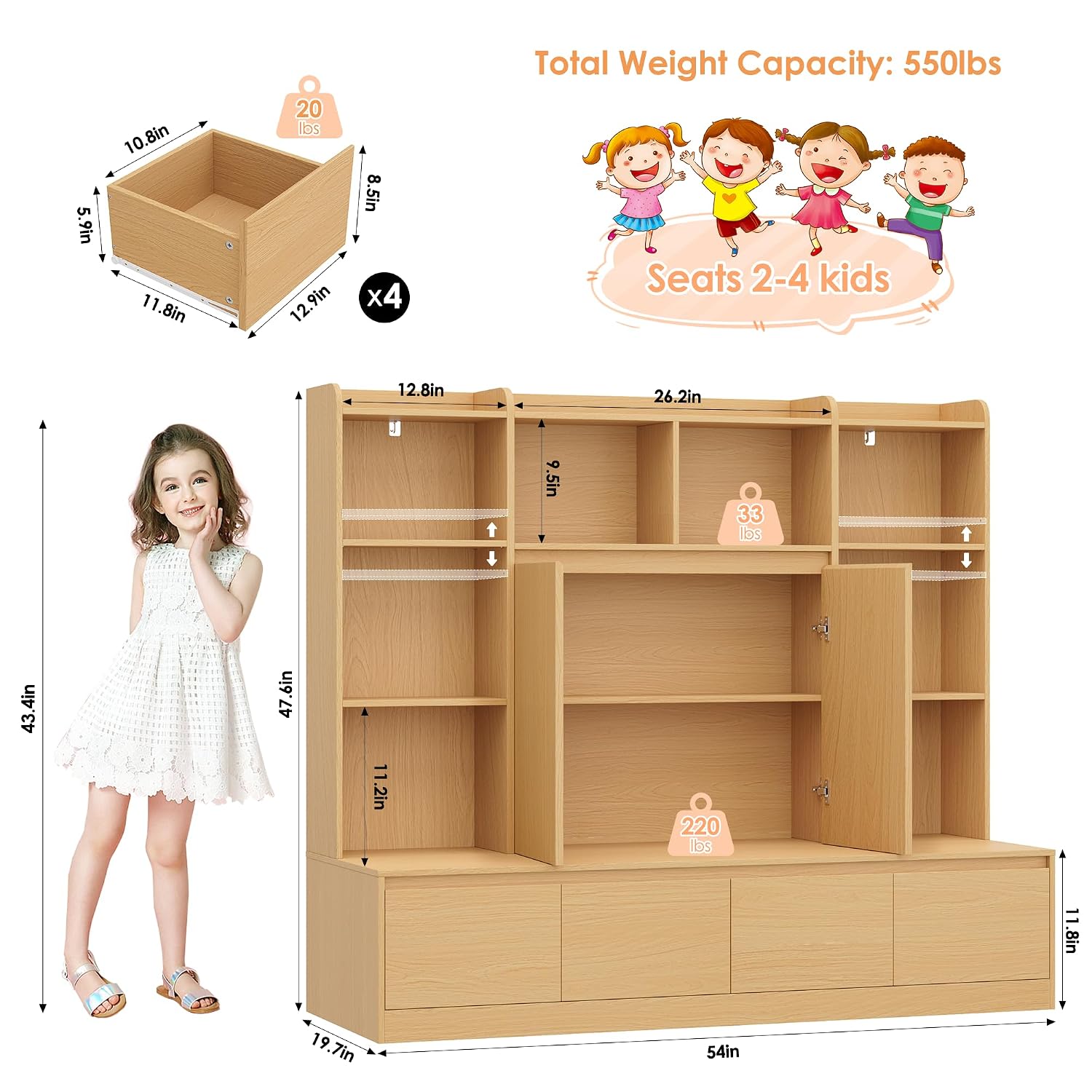 54 inç Çocuk Kitaplık Depolama - Kids Toys Drawers incelemesi ve fiyatı